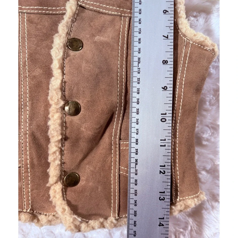 J & A Leathers Unisex Kids Size 4Brown Genuine Leather Sherpa Lined Western Vest